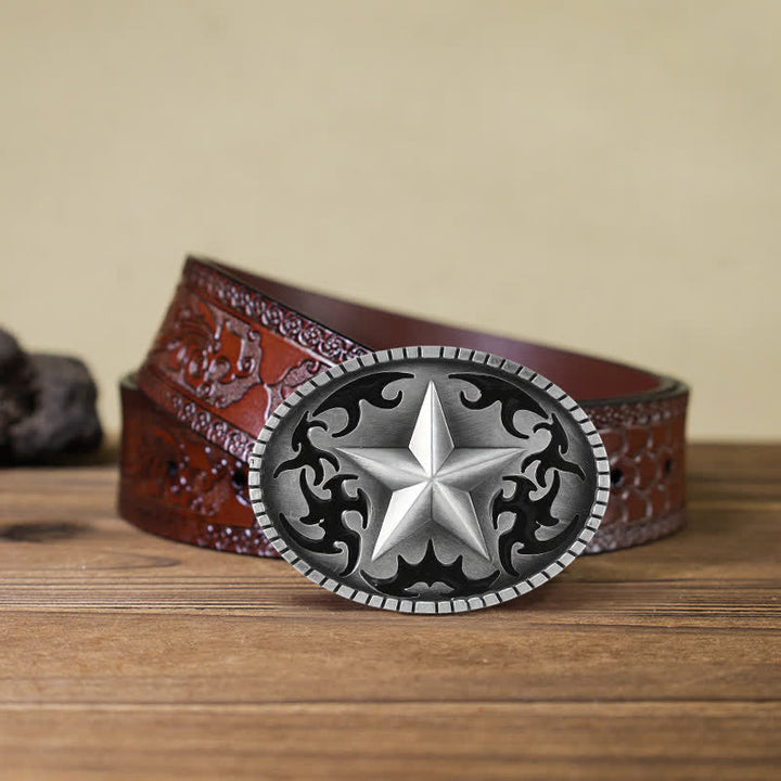 Men's DIY Silver Lone Star Buckle Leather Belt