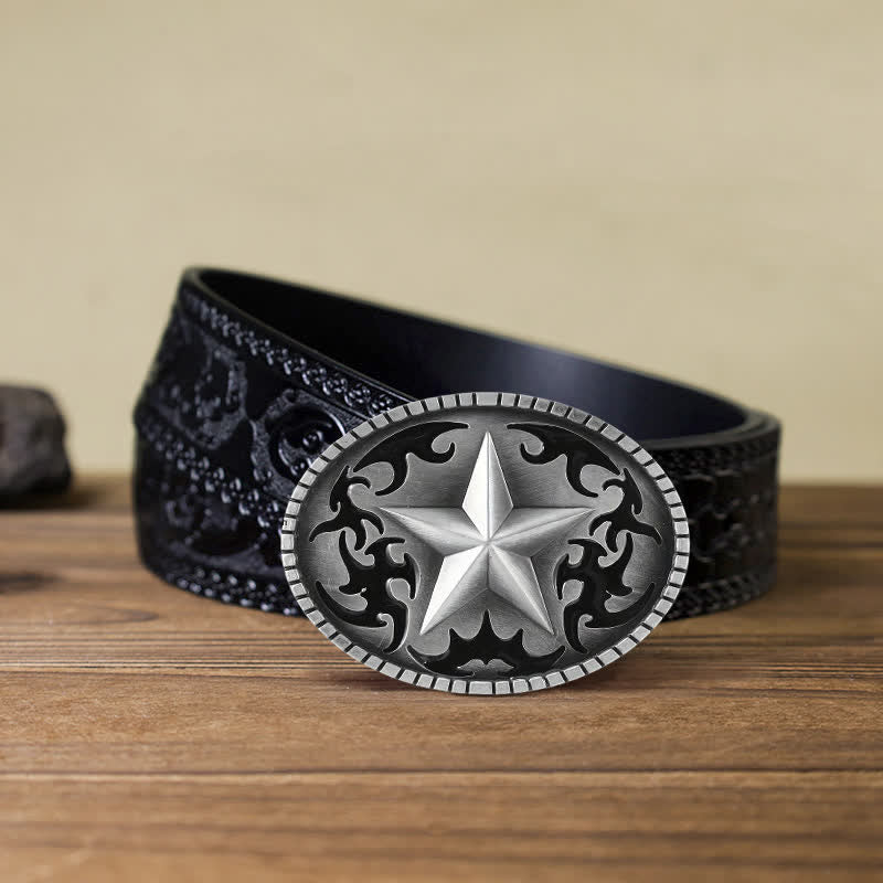 Men's DIY Silver Lone Star Buckle Leather Belt