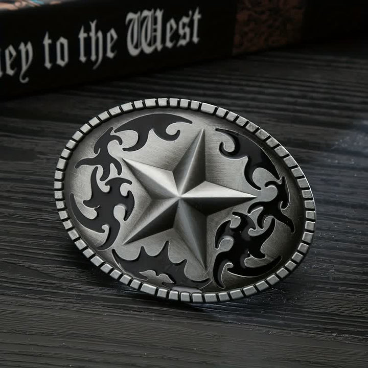 Men's DIY Silver Lone Star Buckle Leather Belt