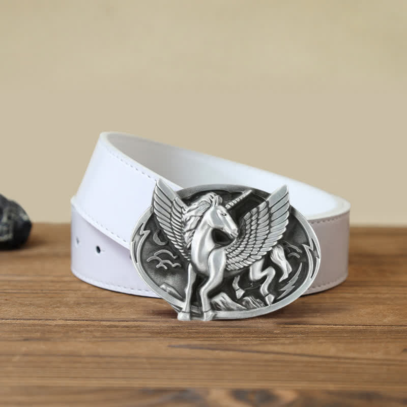 Men's DIY Antique Silver Unicorn Buckle Leather Belt