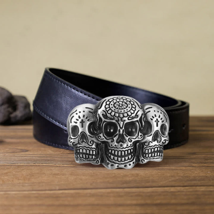 Men's DIY Triple Skull Head Buckle Leather Belt