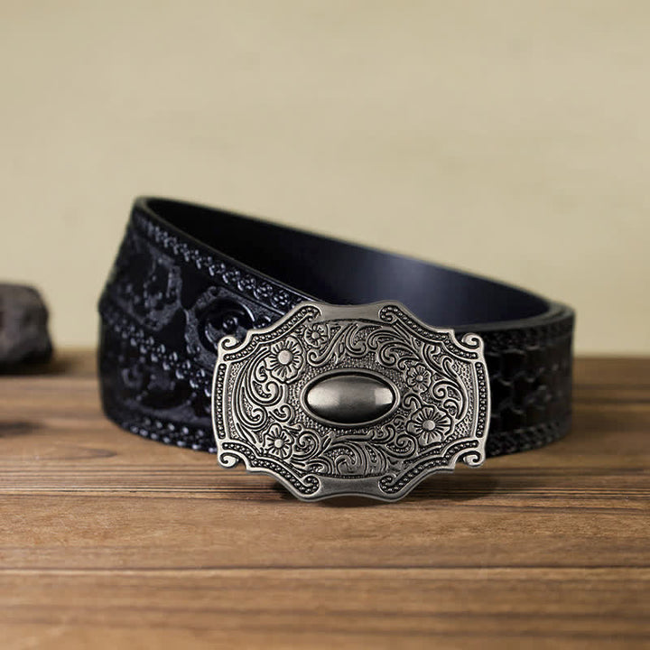 Men's DIY Engraved Floral Decor Buckle Leather Belt