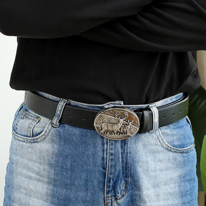 Men's DIY Deer Flag Hidden Folding Knife Leather Belt - image 5