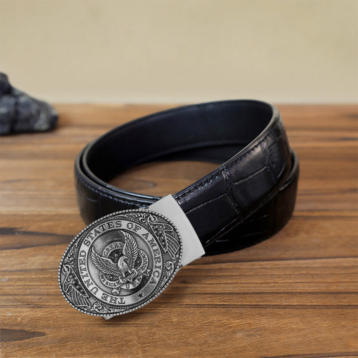 Men's DIY USA Eagle Flag Automatic Buckle Leather Belt