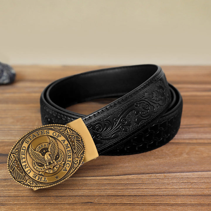 Men's DIY USA Eagle Flag Automatic Buckle Leather Belt