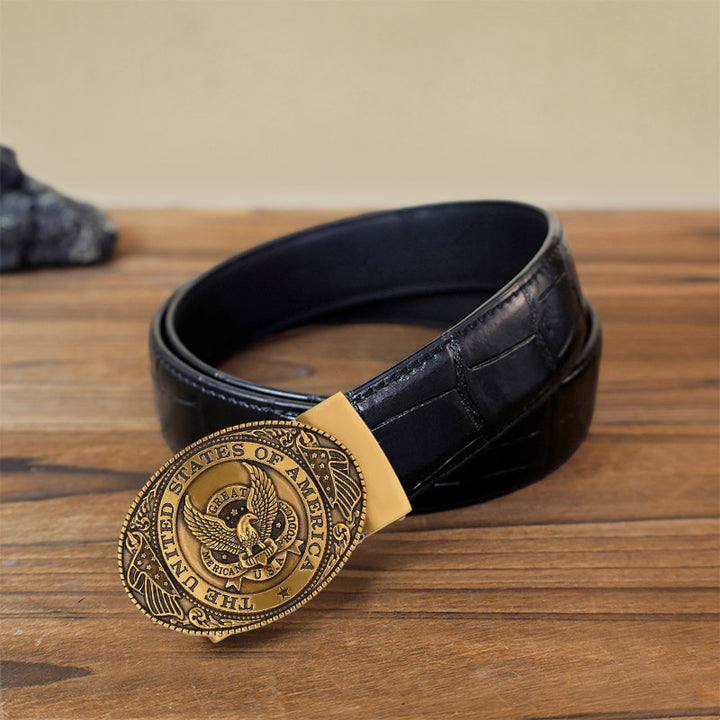 Men's DIY USA Eagle Flag Automatic Buckle Leather Belt