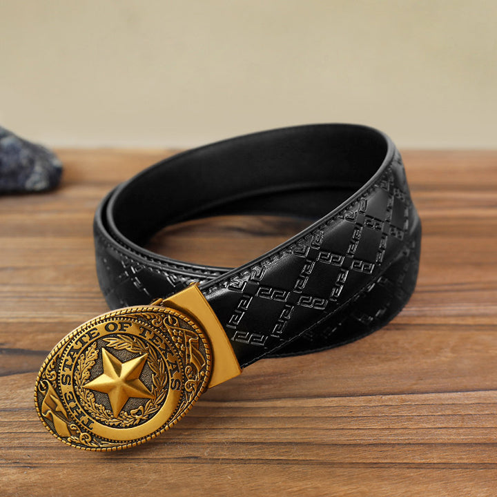 Men's DIY Texas Pentagram Automatic Buckle Leather Belt