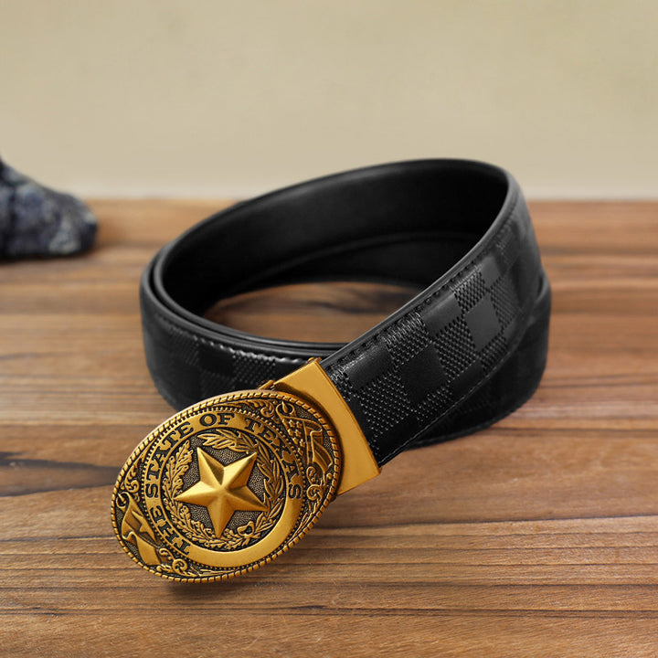 Men's DIY Texas Pentagram Automatic Buckle Leather Belt