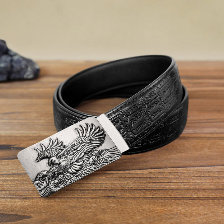 Men's DIY Eagle Spread Wings Automatic Buckle Leather Belt