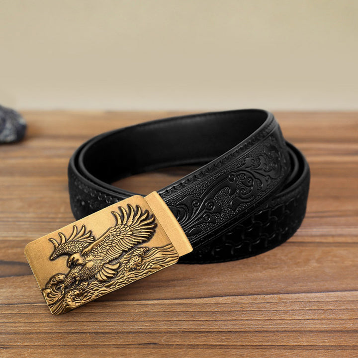 Men's DIY Eagle Spread Wings Automatic Buckle Leather Belt