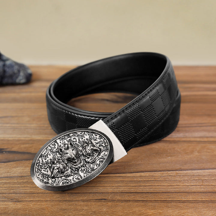 Men's DIY Hungry Wolves Automatic Buckle Leather Belt