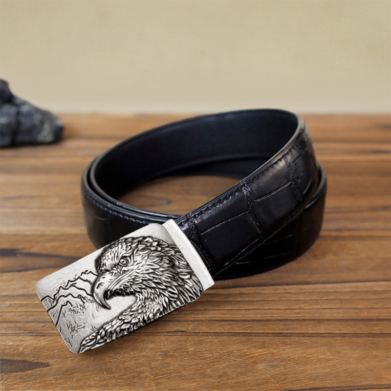 Men's DIY Carved Eagle Head Automatic Buckle Leather Belt