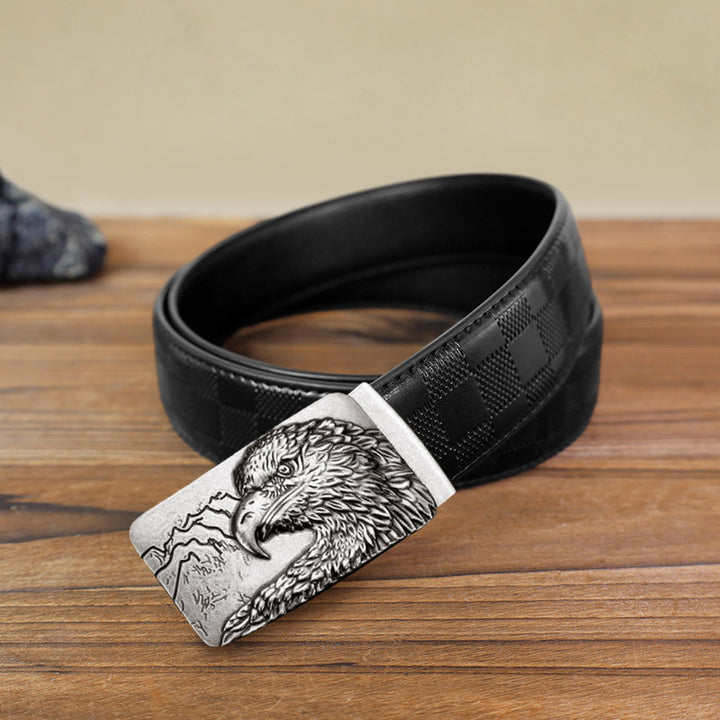 Men's DIY Carved Eagle Head Automatic Buckle Leather Belt