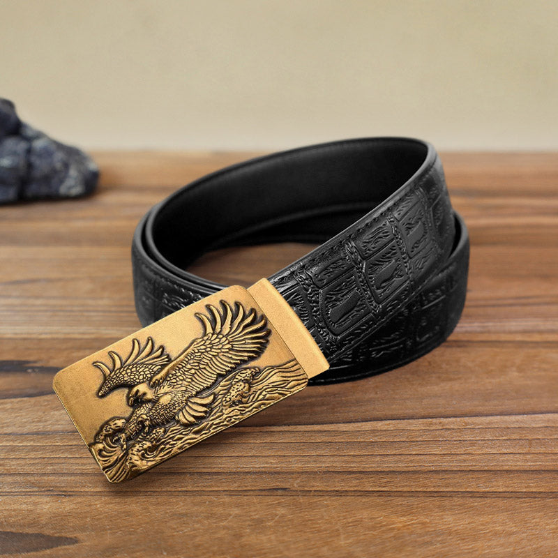 Men's DIY Eagle Spread Wings Automatic Buckle Leather Belt