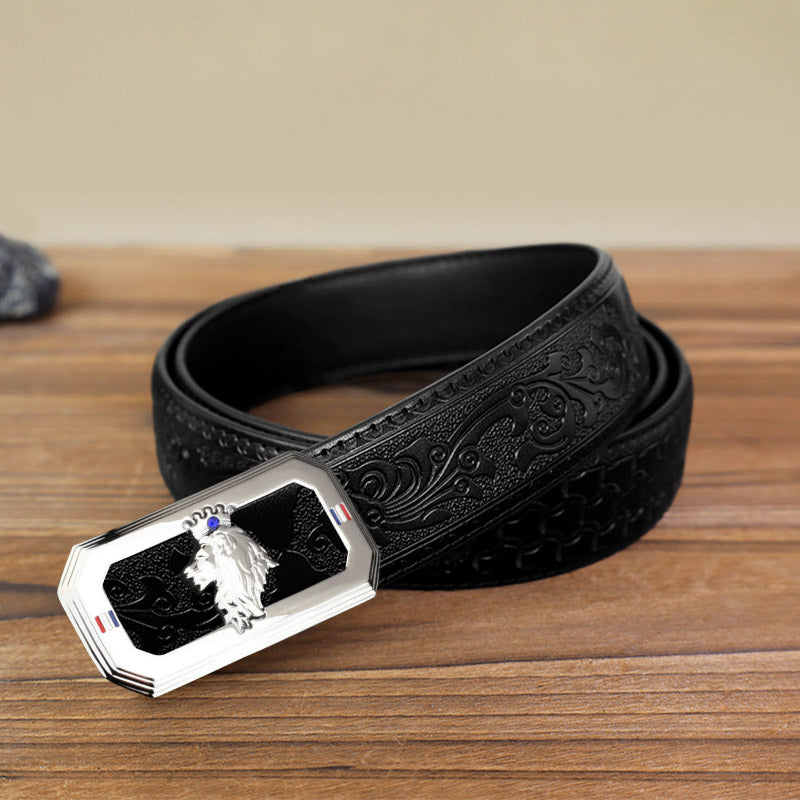 Men's DIY Lion King Automatic Buckle Leather Belt