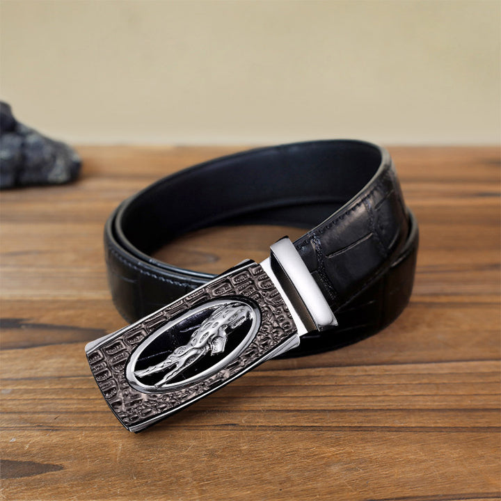 Men's DIY Hollow Crocodile Automatic Buckle Leather Belt