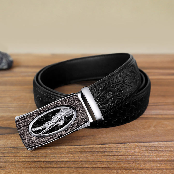 Men's DIY Hollow Crocodile Automatic Buckle Leather Belt