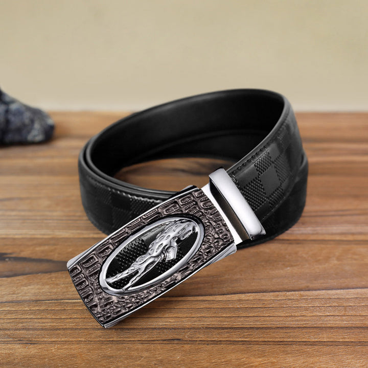 Men's DIY Hollow Crocodile Automatic Buckle Leather Belt