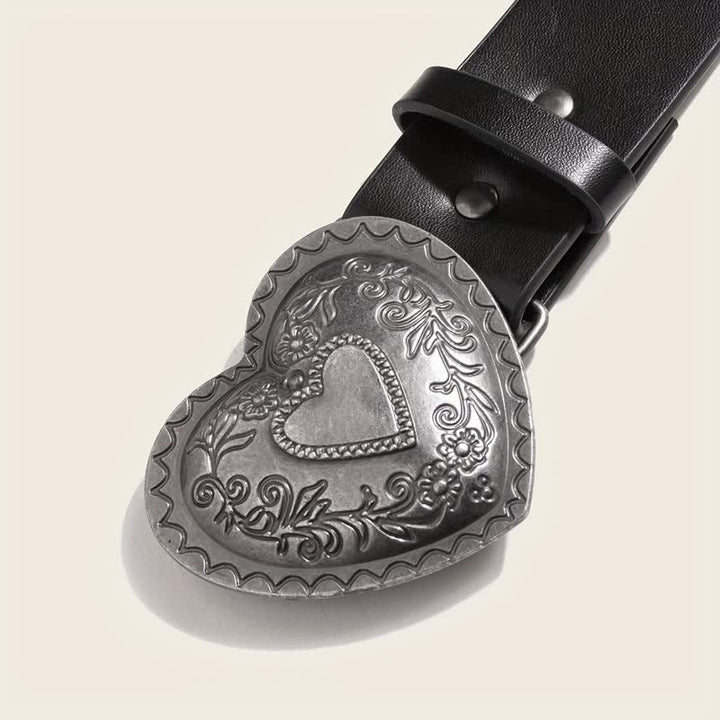 Women's Heart Shape Floral Engraved Leather Belt