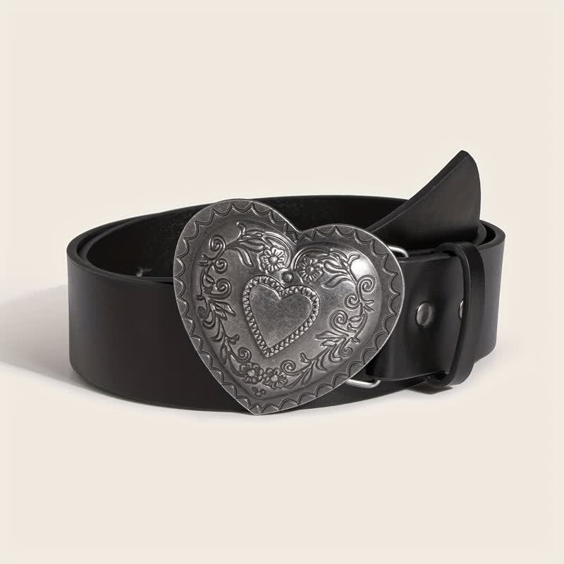 Women's Heart Shape Floral Engraved Leather Belt