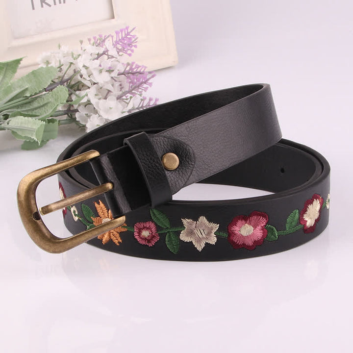 Women's Colorful Rose Embroidery Boho Leather Belt