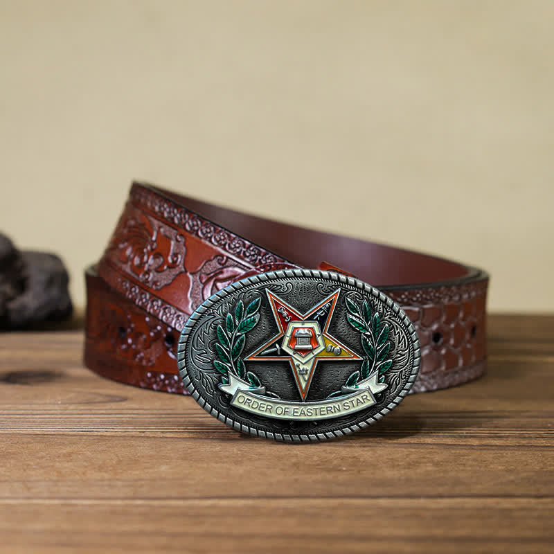 Men's DIY Pentagram Eastern Star Buckle Leather Belt