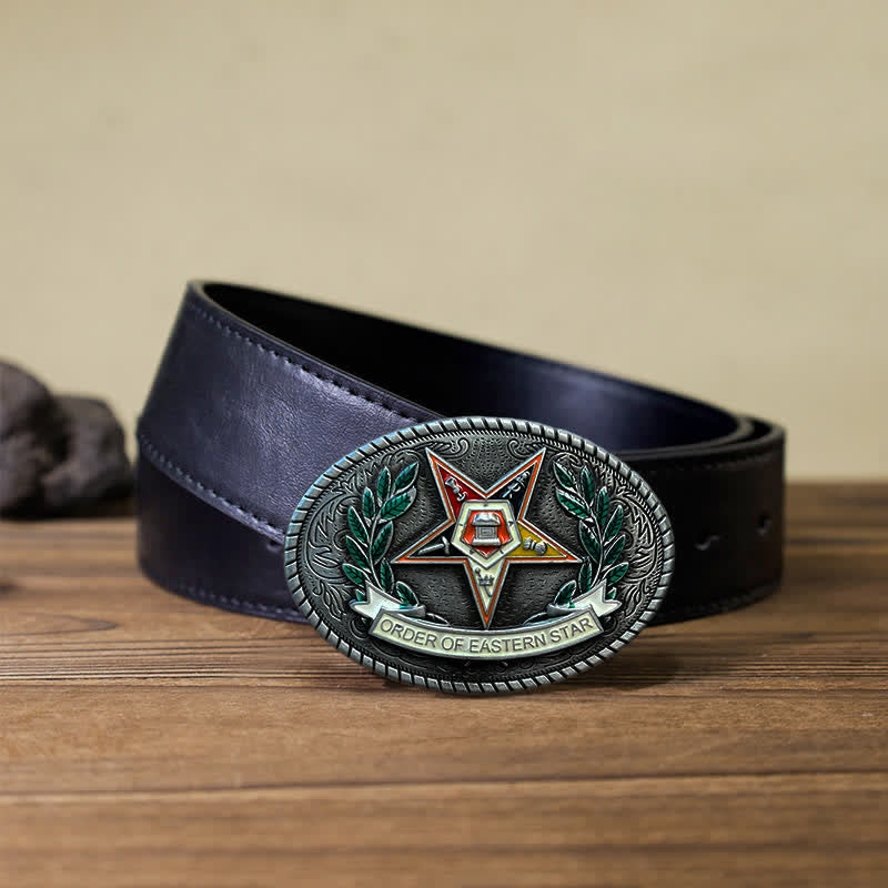 Men's DIY Pentagram Eastern Star Buckle Leather Belt