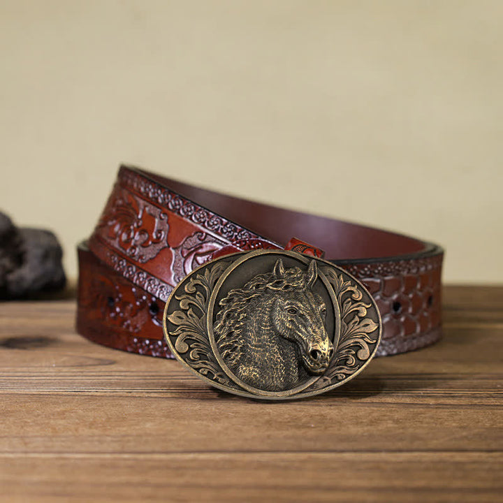 Men's DIY Horse Head Buckle Leather Belt