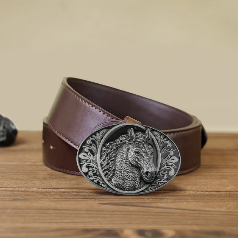 Men's DIY Horse Head Buckle Leather Belt