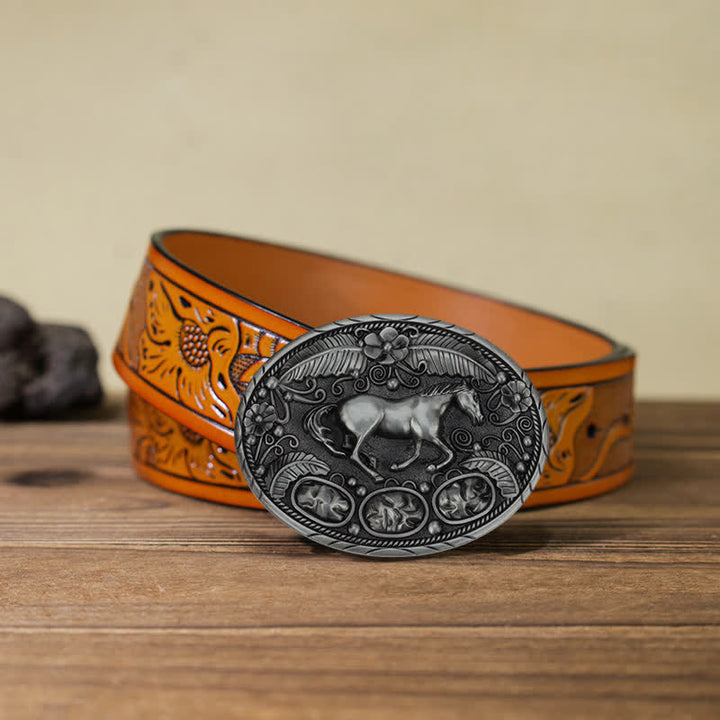 Men's DIY Horse Eagle Embossed Buckle Leather Belt