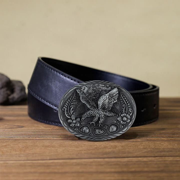 Men's DIY Horse Eagle Embossed Buckle Leather Belt