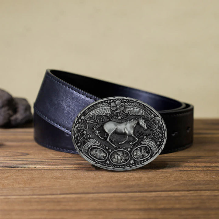 Men's DIY Horse Eagle Embossed Buckle Leather Belt