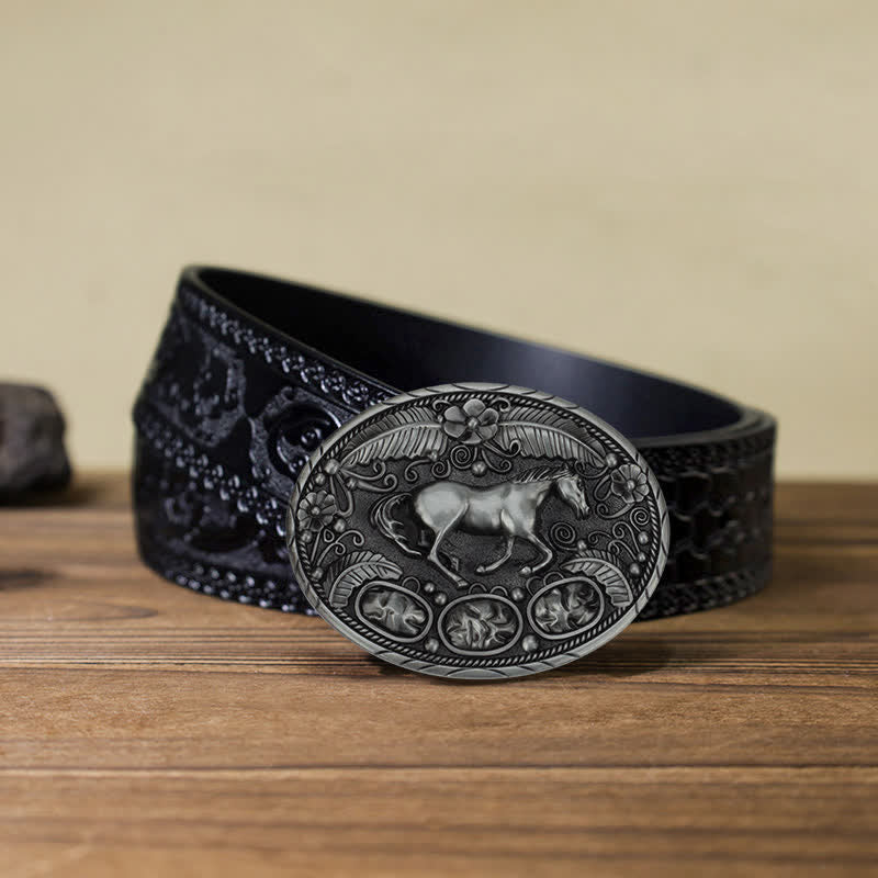 Men's DIY Horse Eagle Embossed Buckle Leather Belt