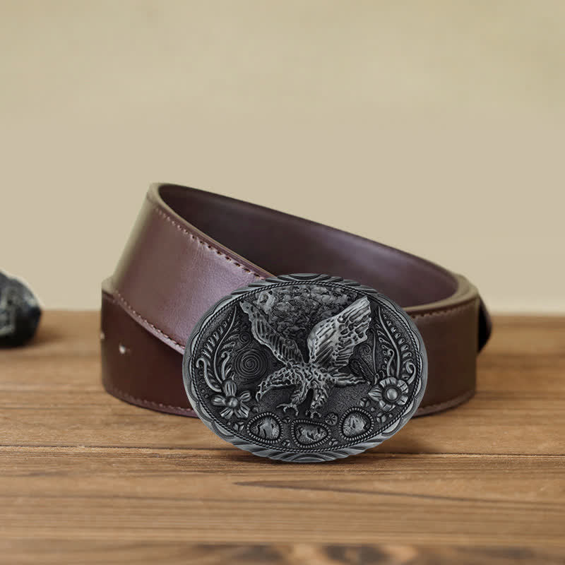 Men's DIY Horse Eagle Embossed Buckle Leather Belt