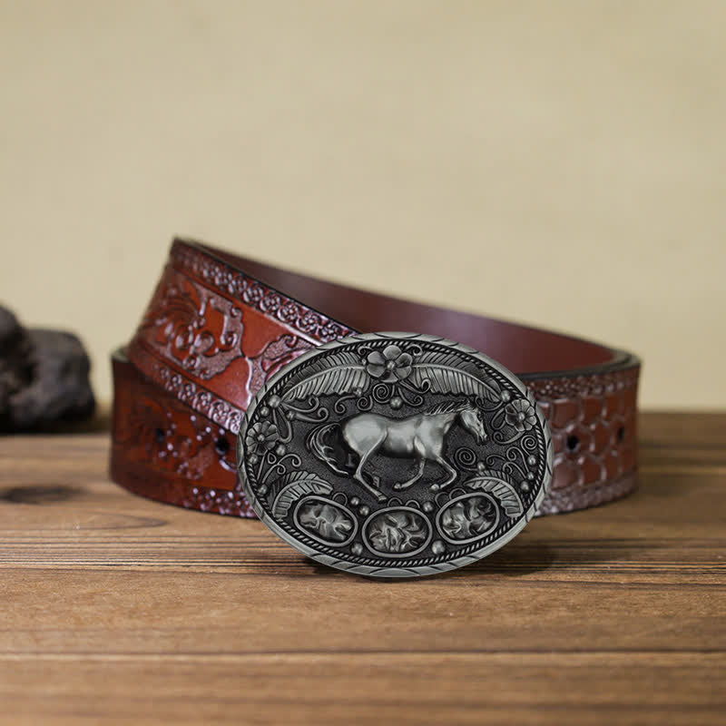 Men's DIY Horse Eagle Embossed Buckle Leather Belt