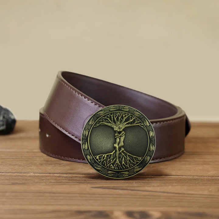 Men's DIY Tree Of Life Ash Elm Buckle Leather Belt