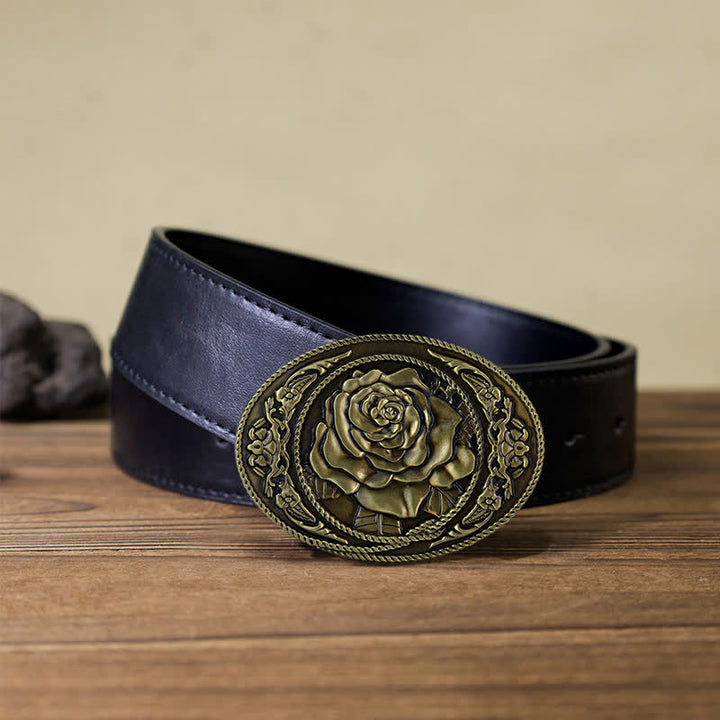 Men's DIY Trendy Western Rose Buckle Leather Belt