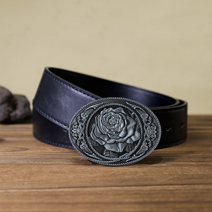 Men's DIY Trendy Western Rose Buckle Leather Belt