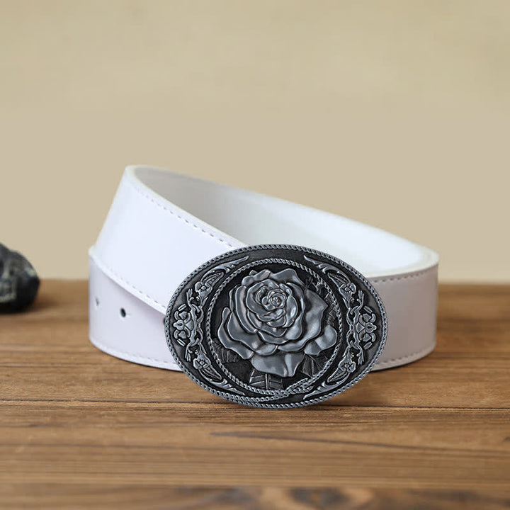 Men's DIY Trendy Western Rose Buckle Leather Belt