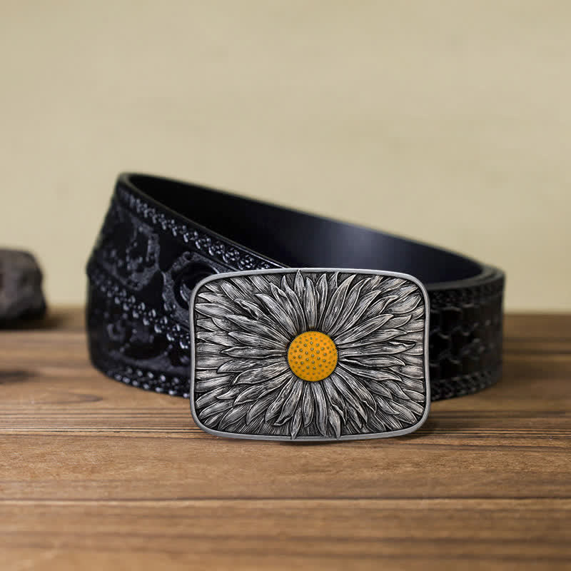 Men's DIY Lovely Daisy Western Buckle Leather Belt