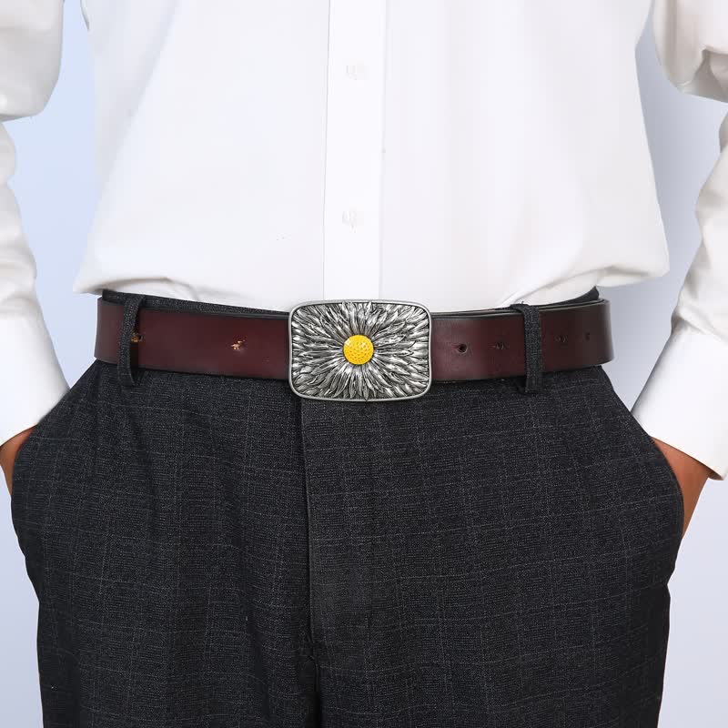 Men's DIY Lovely Daisy Western Buckle Leather Belt