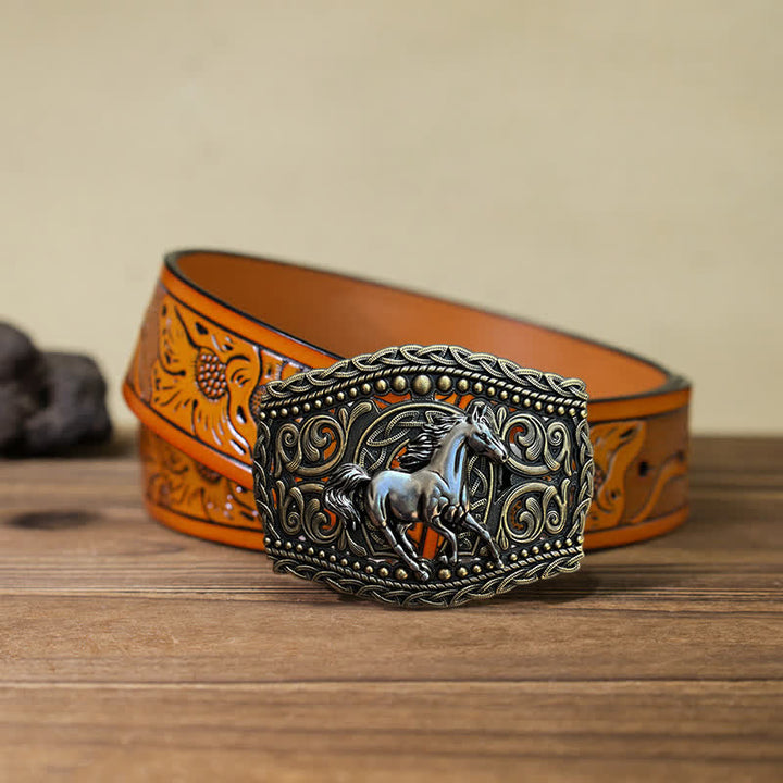 Men's DIY Free Running Horse Buckle Leather Belt