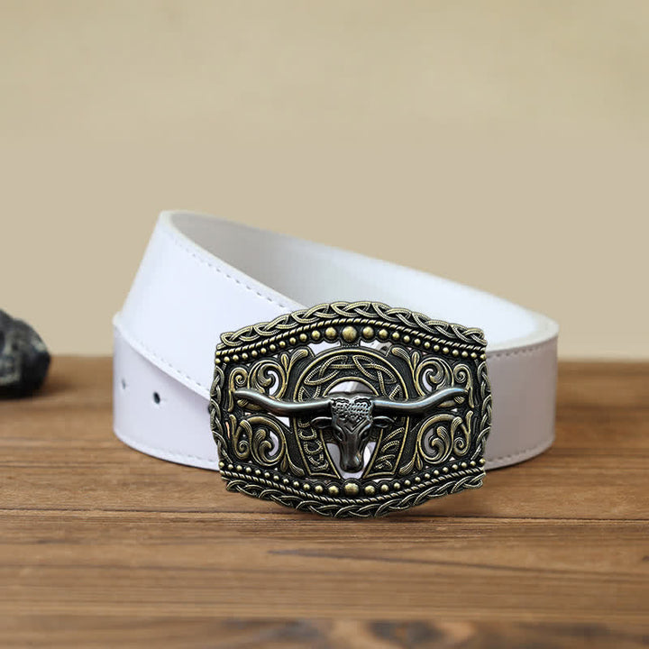 Men's DIY Hollow Bull Head Buckle Leather Belt