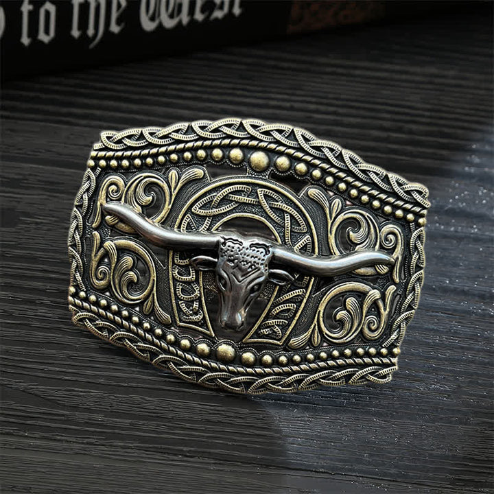 Men's DIY Hollow Bull Head Buckle Leather Belt