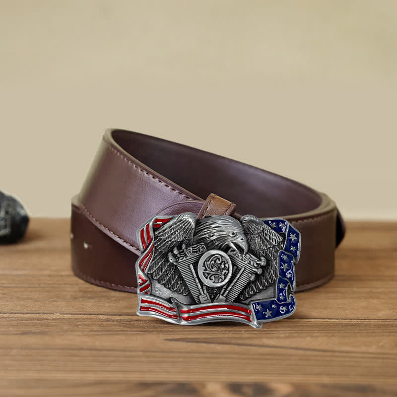 Men's DIY Eagle Patriotic Multi Color Buckle Leather Belt