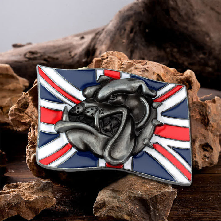 Men's DIY British Flag Bulldog Head Buckle Leather Belt