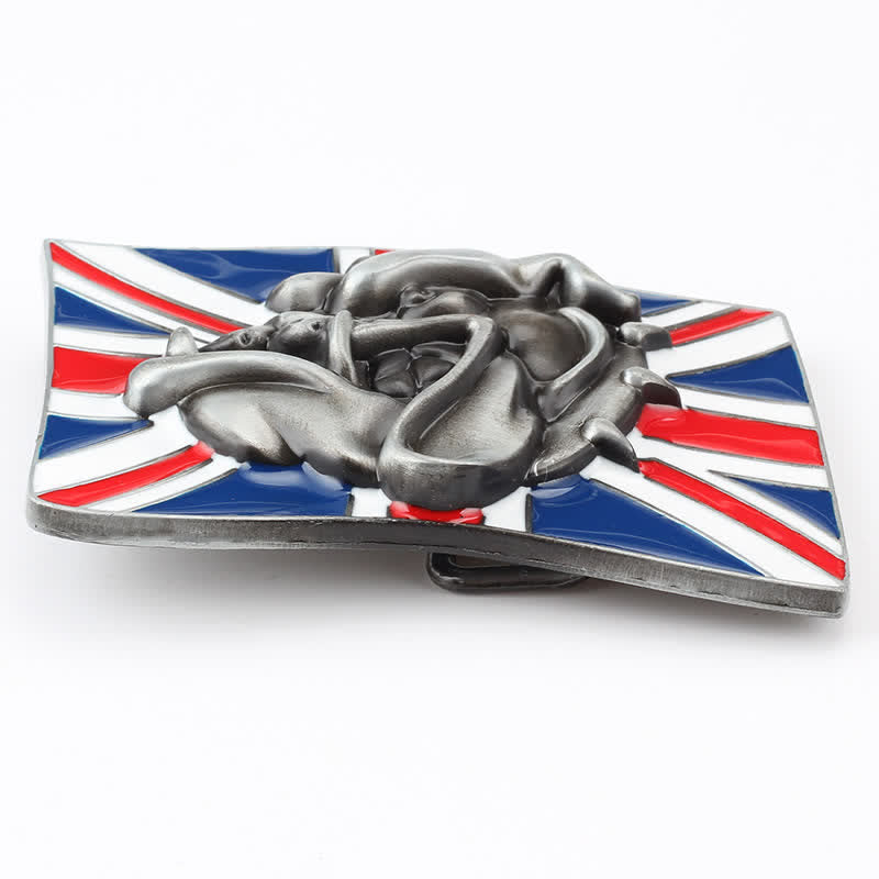 Men's DIY British Flag Bulldog Head Buckle Leather Belt