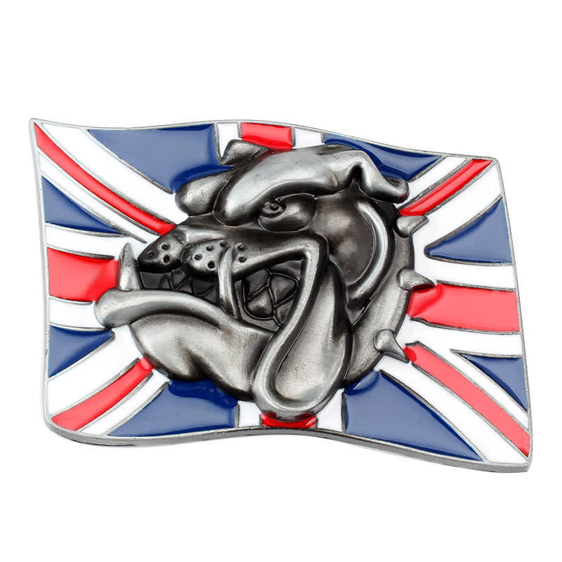 Men's DIY British Flag Bulldog Head Buckle Leather Belt