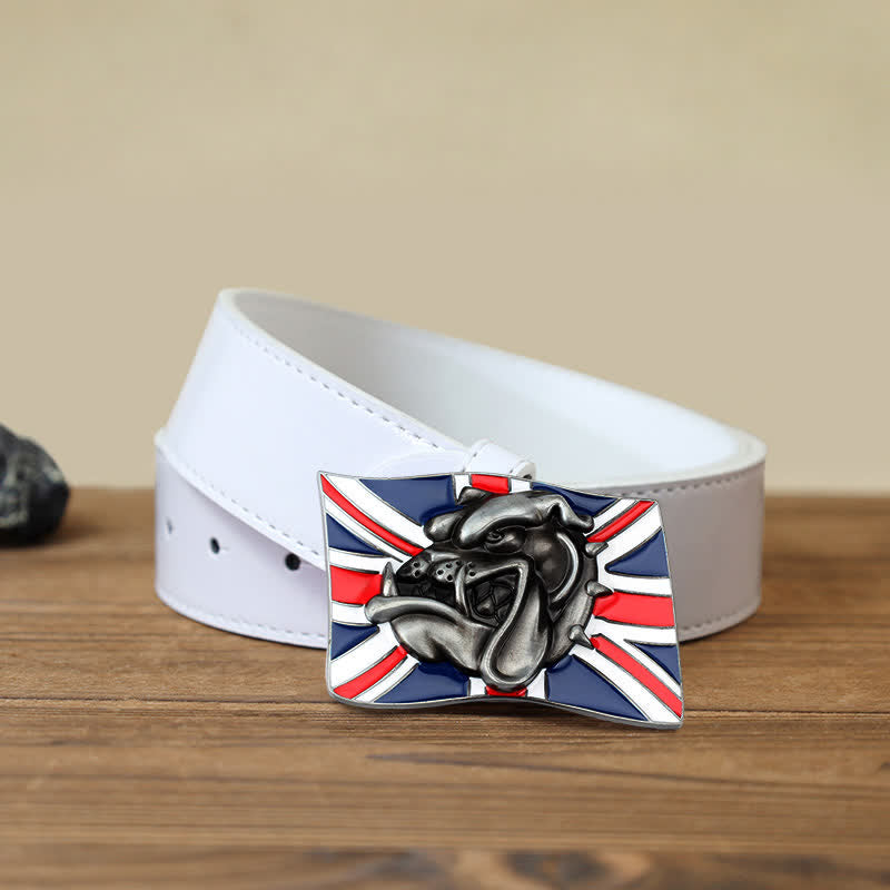 Men's DIY British Flag Bulldog Head Buckle Leather Belt