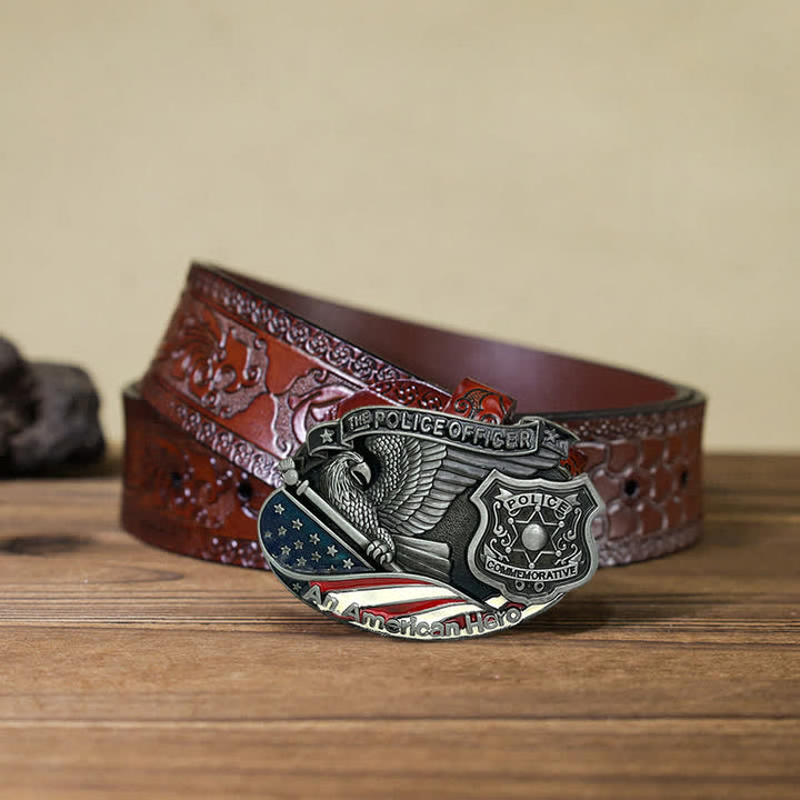 Men's DIY Police Officer Hero Eagle Buckle Leather Belt